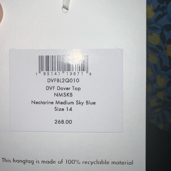 DIANE VON FURSTENBERG NWT Dover Top Nectarine Medium Sky Blue Top Size 14 - Picture 7 of 9